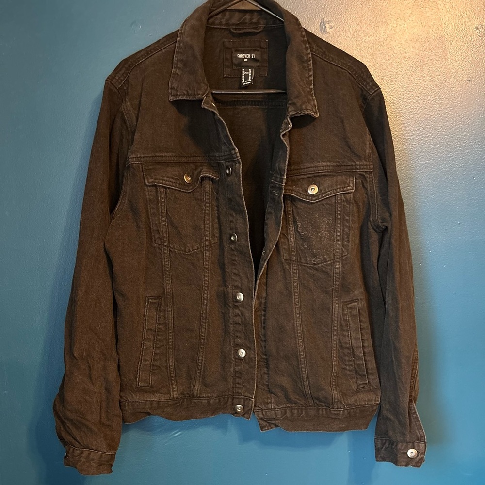 Forever 21 Men - Distressed Denim Jean Jacket Coat - Men’s - Black - Size XL